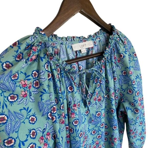 LOFT Green, Blue and Red Floral Blouse - Small Petite - Picture 2 of 4